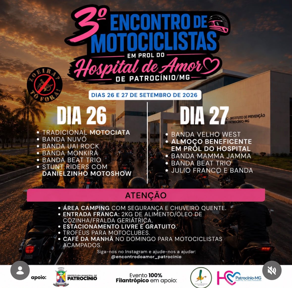Cartaz oficial do 3º Encontro de Motociclistas em prol do Hospital de Amor de Patrocínio/MG